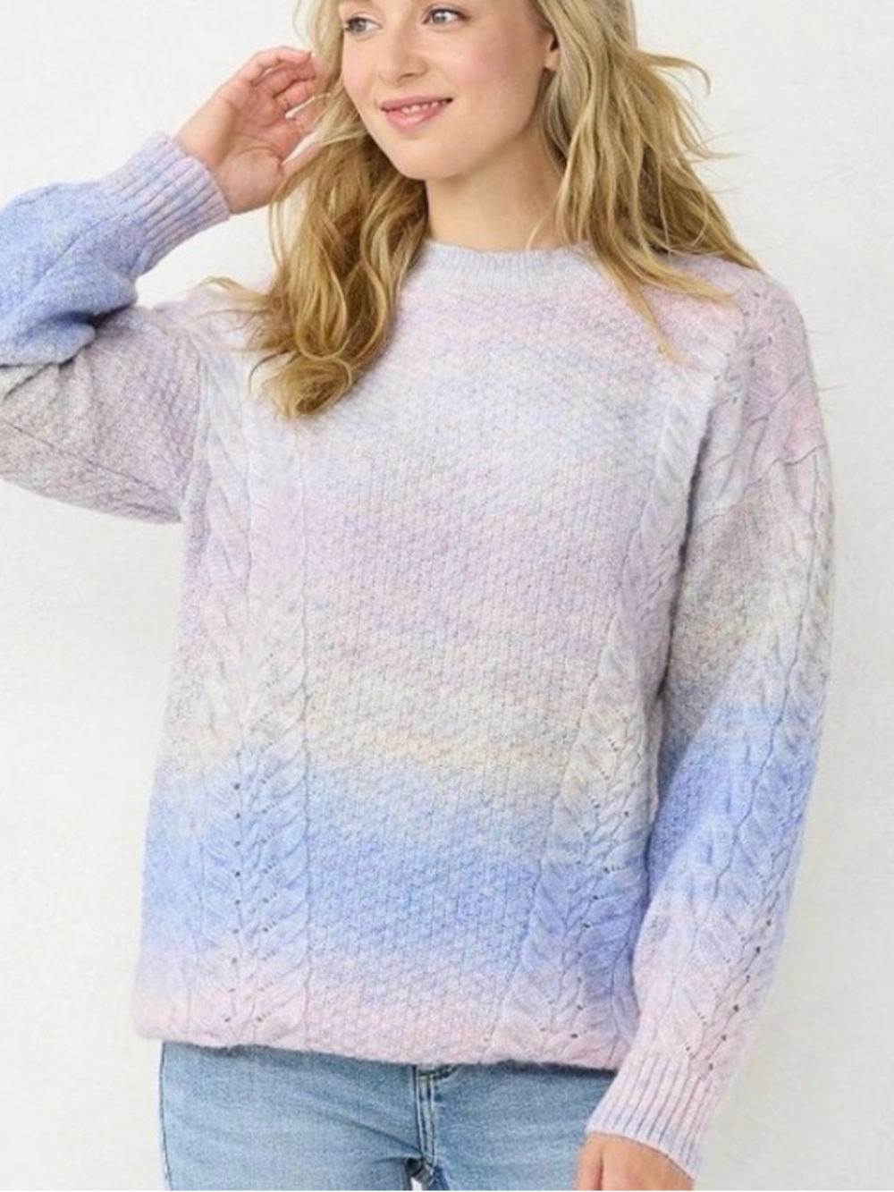 LAUREN CONRAD Pink & Blue Cable Knit Ombre Sweater